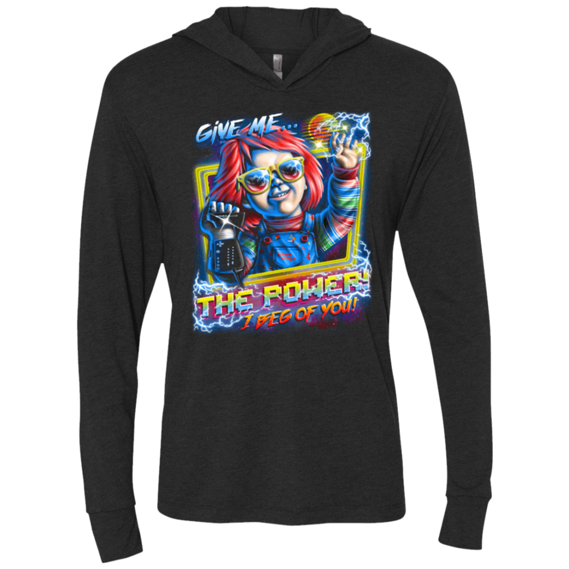 T-Shirts Vintage Black / X-Small Give me the Power Triblend Long Sleeve Hoodie Tee