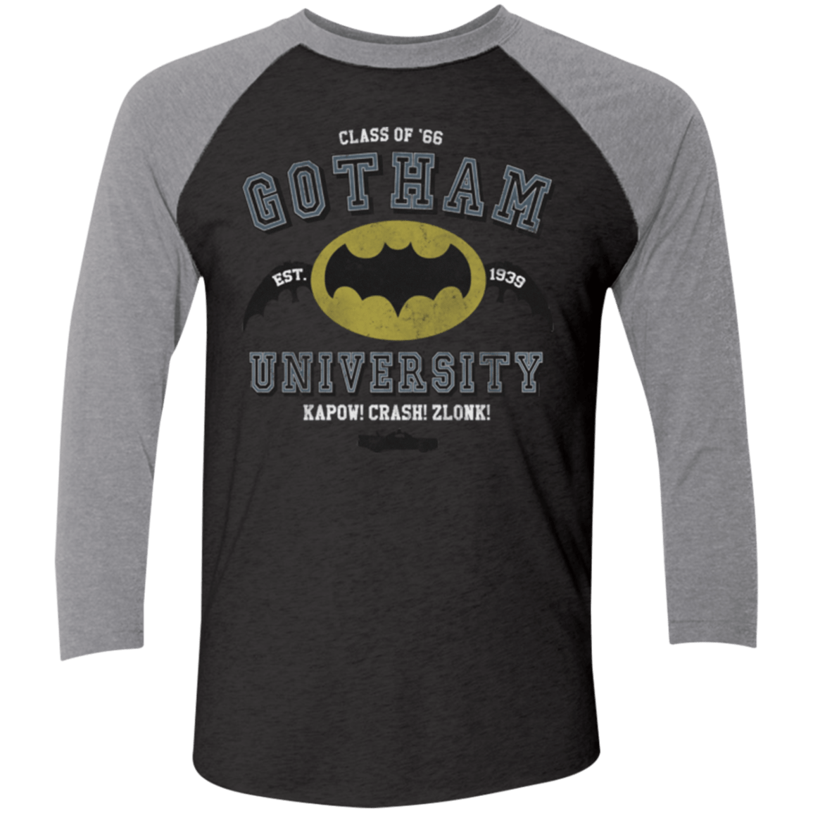 T-Shirts Vintage Black/Premium Heather / X-Small Gotham University Men's Triblend 3/4 Sleeve