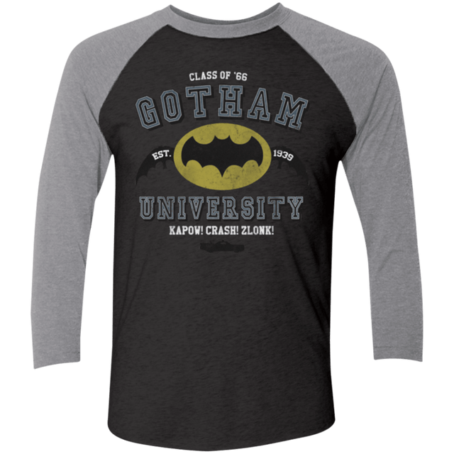 T-Shirts Vintage Black/Premium Heather / X-Small Gotham University Men's Triblend 3/4 Sleeve