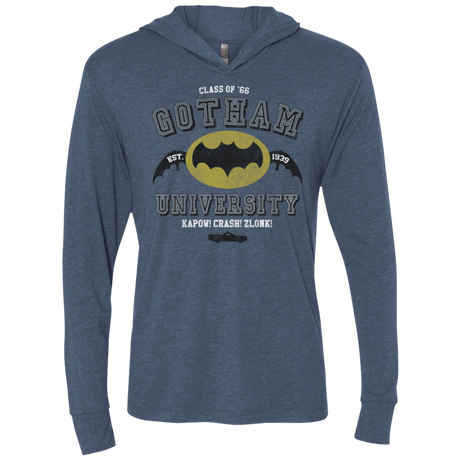 T-Shirts Indigo / X-Small Gotham University Triblend Long Sleeve Hoodie Tee