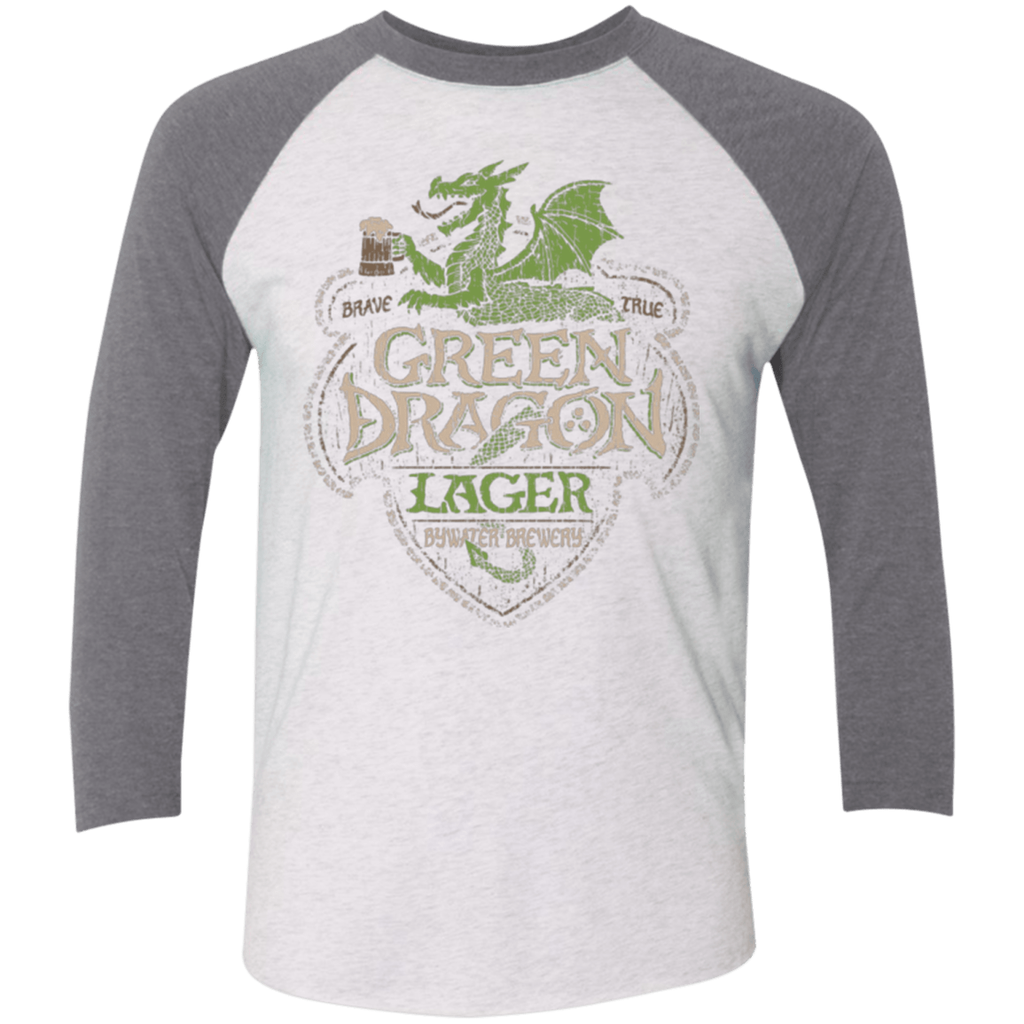 T-Shirts Heather White/Premium Heather / X-Small Green Dragon Men's Triblend 3/4 Sleeve