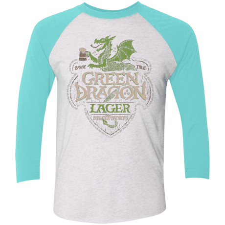 T-Shirts Heather White/Tahiti Blue / X-Small Green Dragon Men's Triblend 3/4 Sleeve