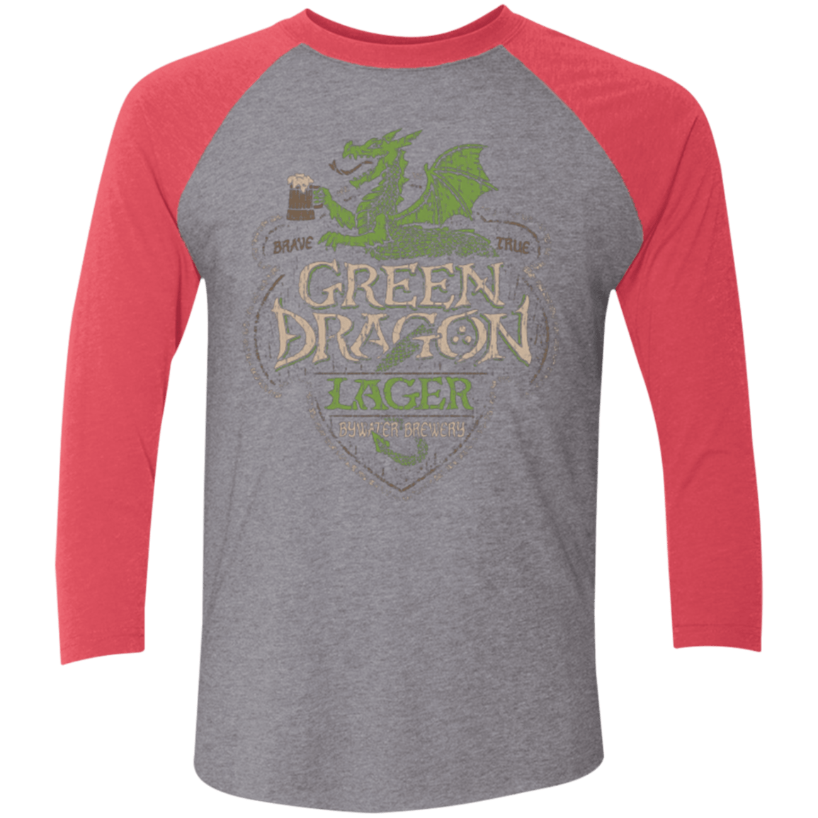 T-Shirts Premium Heather/ Vintage Red / X-Small Green Dragon Men's Triblend 3/4 Sleeve