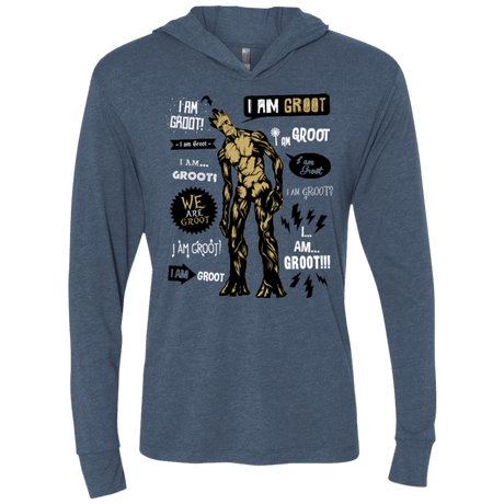 T-Shirts Indigo / X-Small Groot Famous Quotes Triblend Long Sleeve Hoodie Tee