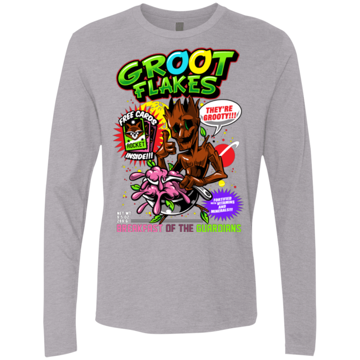 T-Shirts Heather Grey / Small Groot Flakes Men's Premium Long Sleeve