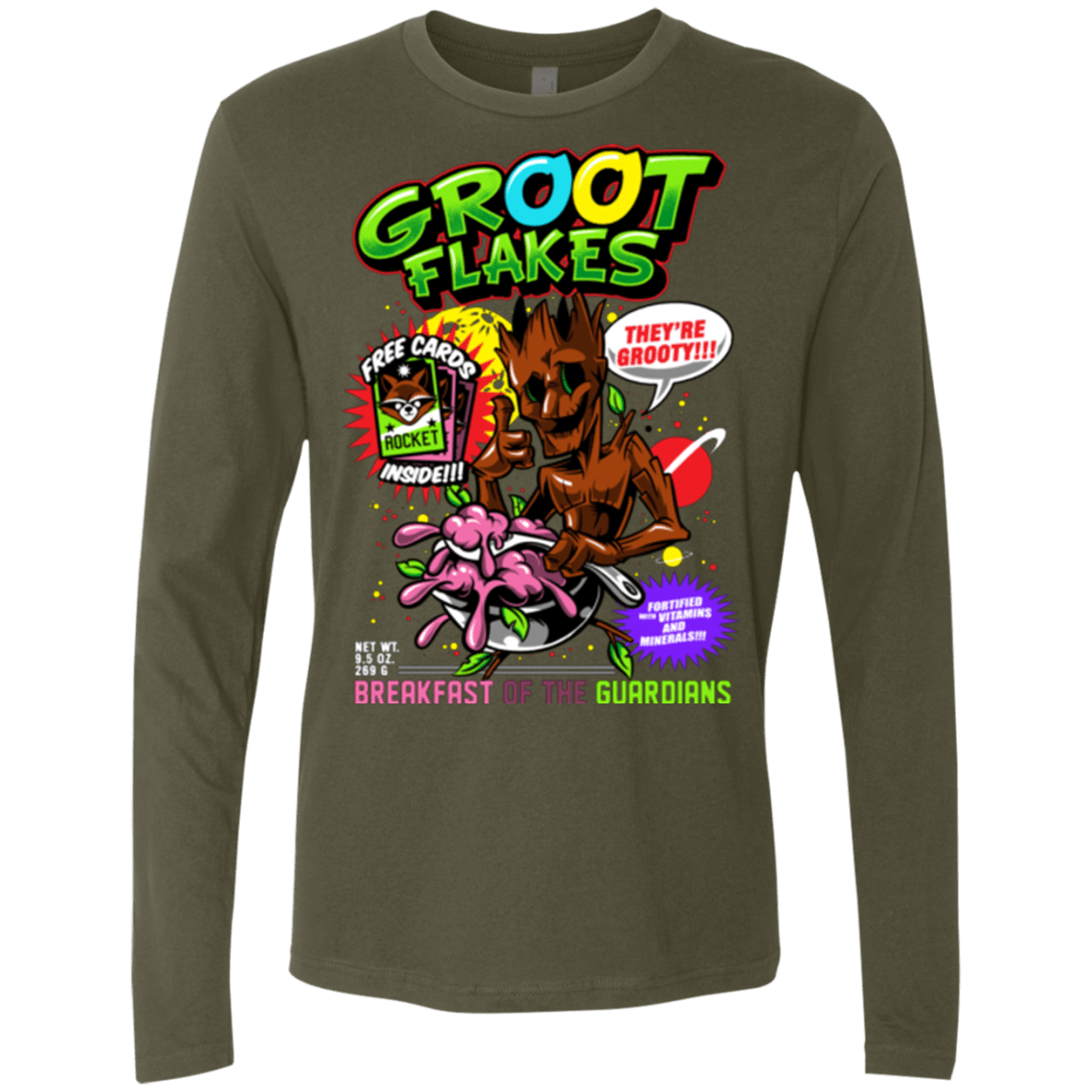 T-Shirts Military Green / Small Groot Flakes Men's Premium Long Sleeve