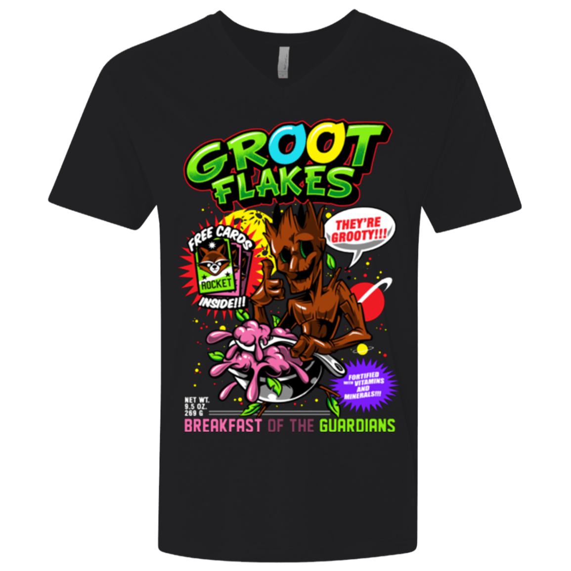 T-Shirts Black / X-Small Groot Flakes Men's Premium V-Neck