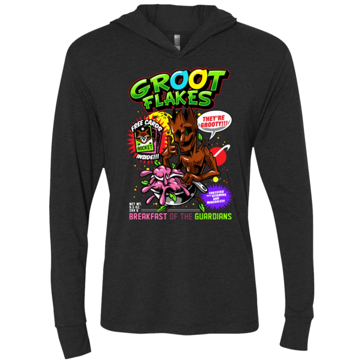 T-Shirts Vintage Black / X-Small Groot Flakes Triblend Long Sleeve Hoodie Tee