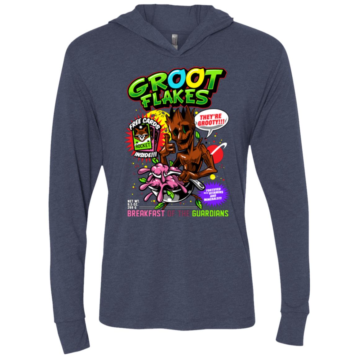 T-Shirts Vintage Navy / X-Small Groot Flakes Triblend Long Sleeve Hoodie Tee