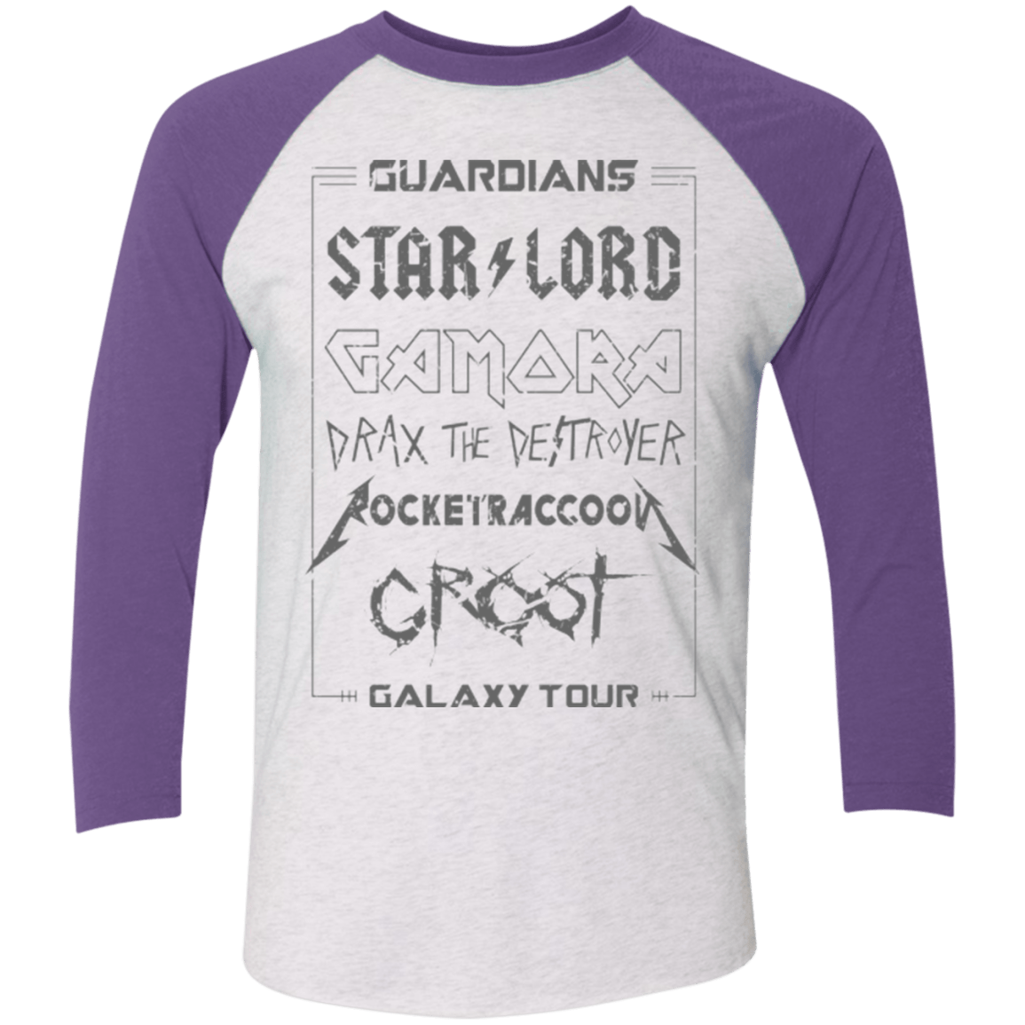 T-Shirts Heather White/Purple Rush / X-Small Guardians Galaxy Tour Grunge Men's Triblend 3/4 Sleeve
