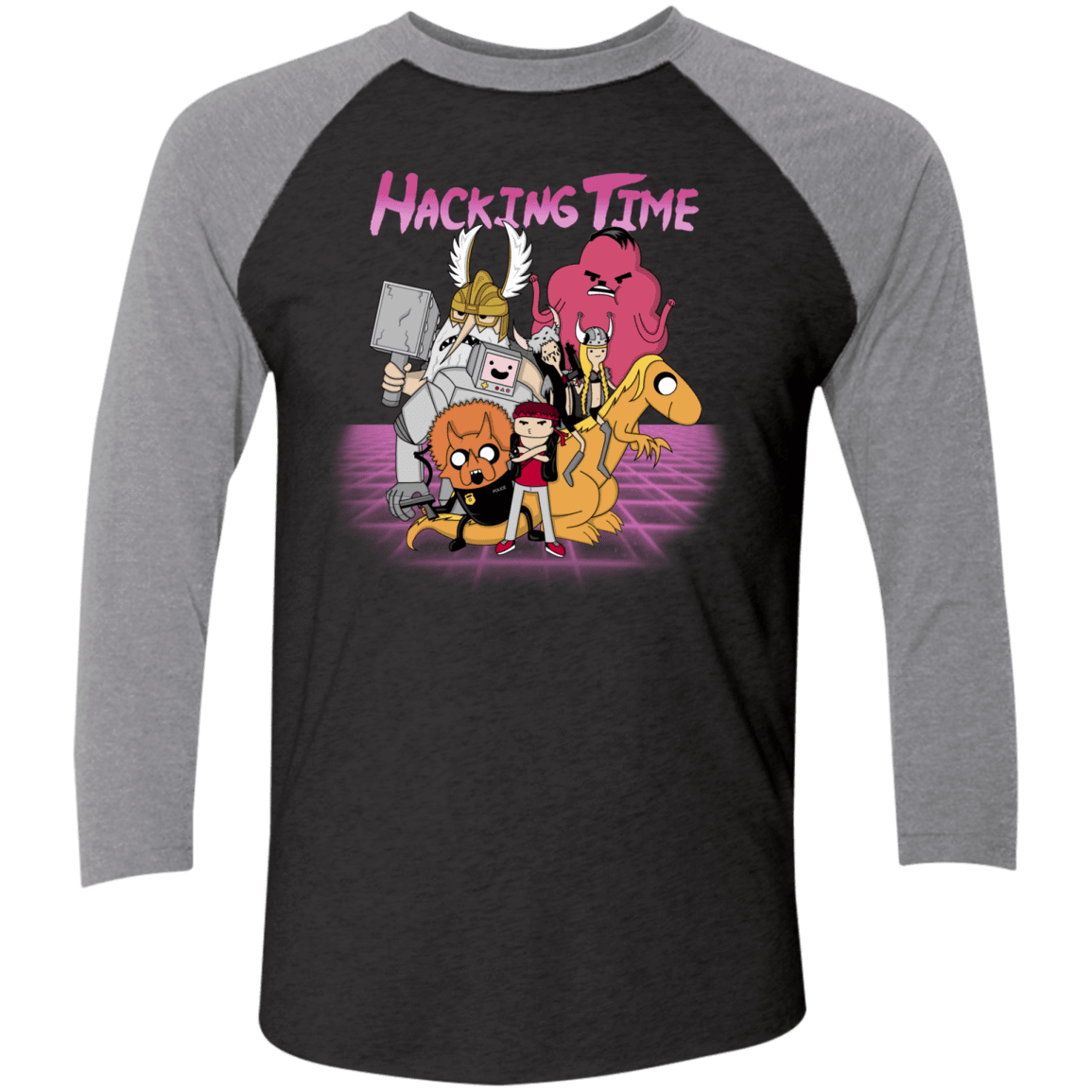 T-Shirts Vintage Black/Premium Heather / X-Small HACKING TIME Men's Triblend 3/4 Sleeve