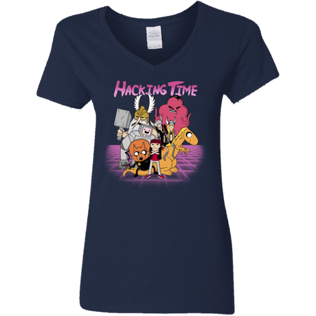 T-Shirts Navy / S HACKING TIME Women's V-Neck T-Shirt