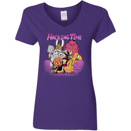 T-Shirts Purple / S HACKING TIME Women's V-Neck T-Shirt