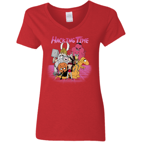 T-Shirts Red / S HACKING TIME Women's V-Neck T-Shirt