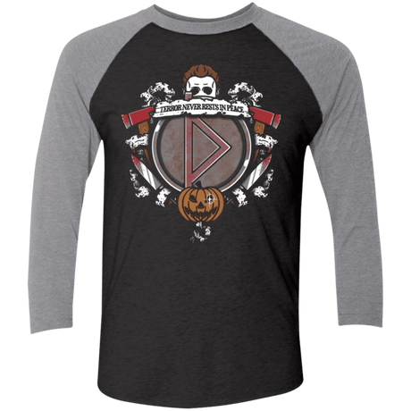 T-Shirts Vintage Black/Premium Heather / X-Small Halloween Crest Men's Triblend 3/4 Sleeve