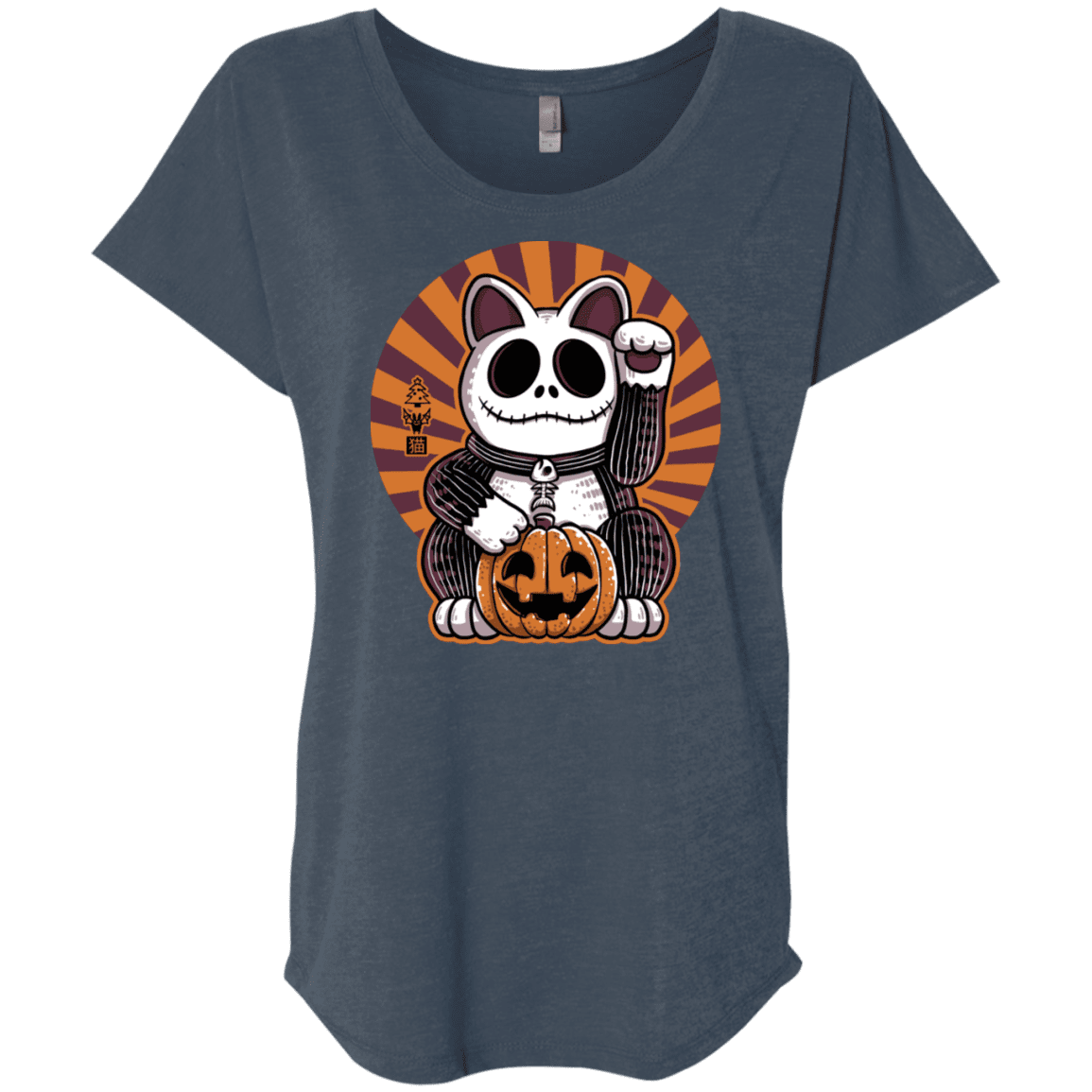 T-Shirts Indigo / X-Small Halloween Neko Triblend Dolman Sleeve