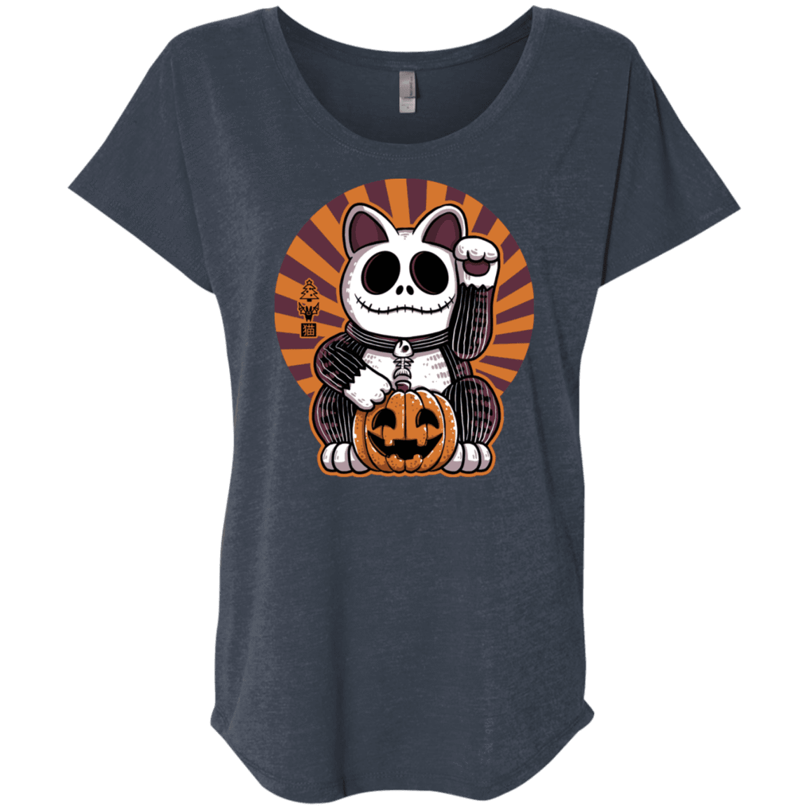 T-Shirts Vintage Navy / X-Small Halloween Neko Triblend Dolman Sleeve