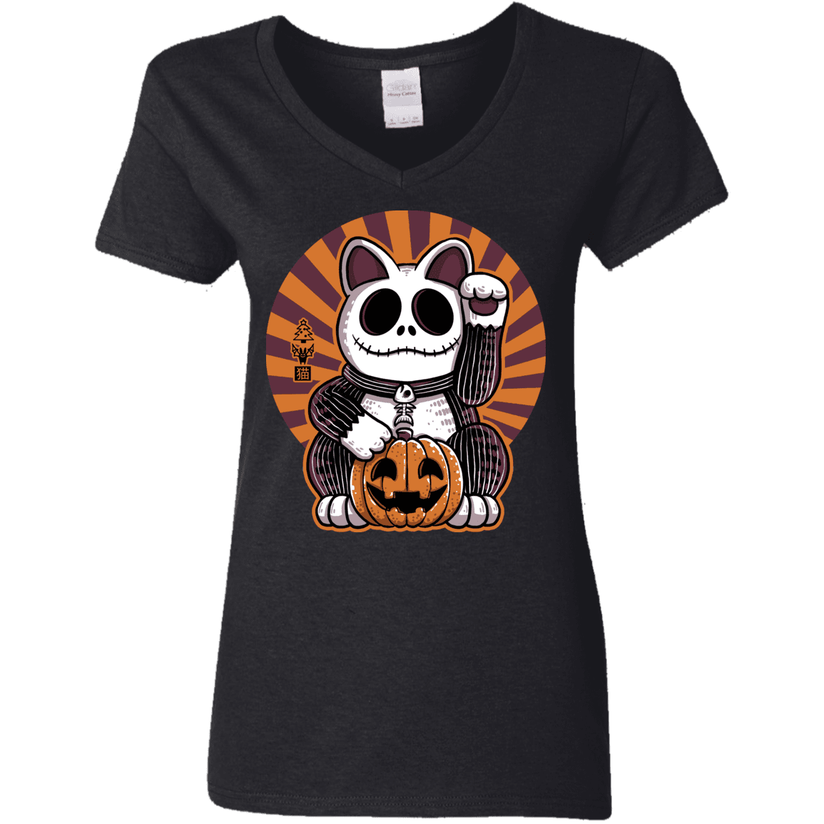 T-Shirts Black / S Halloween Neko Women's V-Neck T-Shirt