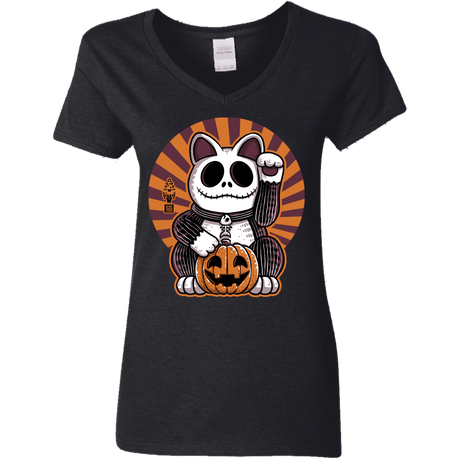 T-Shirts Black / S Halloween Neko Women's V-Neck T-Shirt