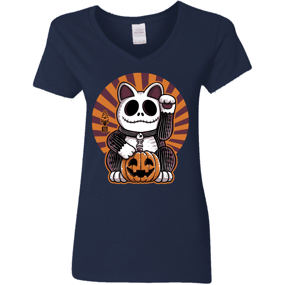 T-Shirts Navy / S Halloween Neko Women's V-Neck T-Shirt