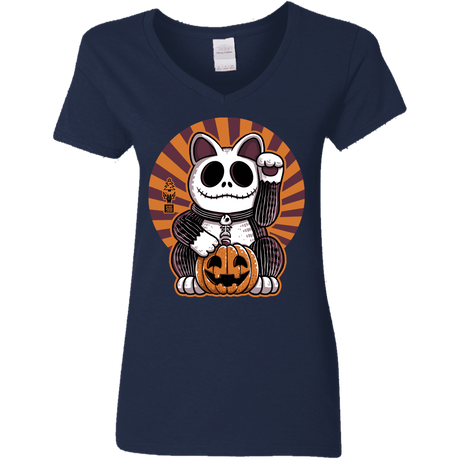 T-Shirts Navy / S Halloween Neko Women's V-Neck T-Shirt