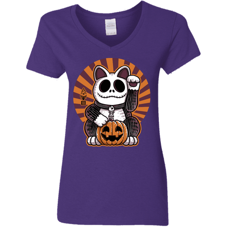 T-Shirts Purple / S Halloween Neko Women's V-Neck T-Shirt