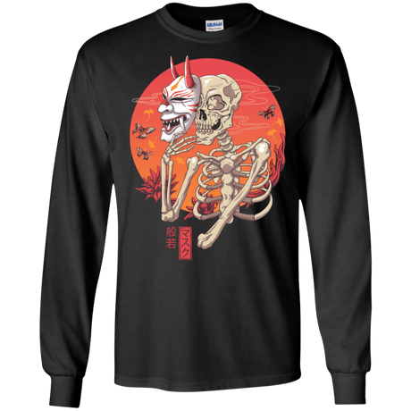 T-Shirts Black / S Hannya Yokai Mask Men's Long Sleeve T-Shirt