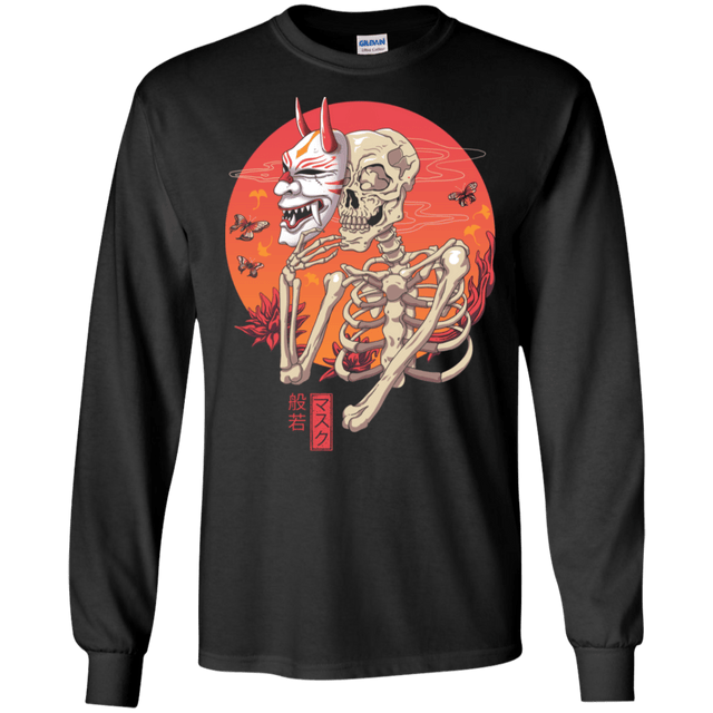 T-Shirts Black / S Hannya Yokai Mask Men's Long Sleeve T-Shirt