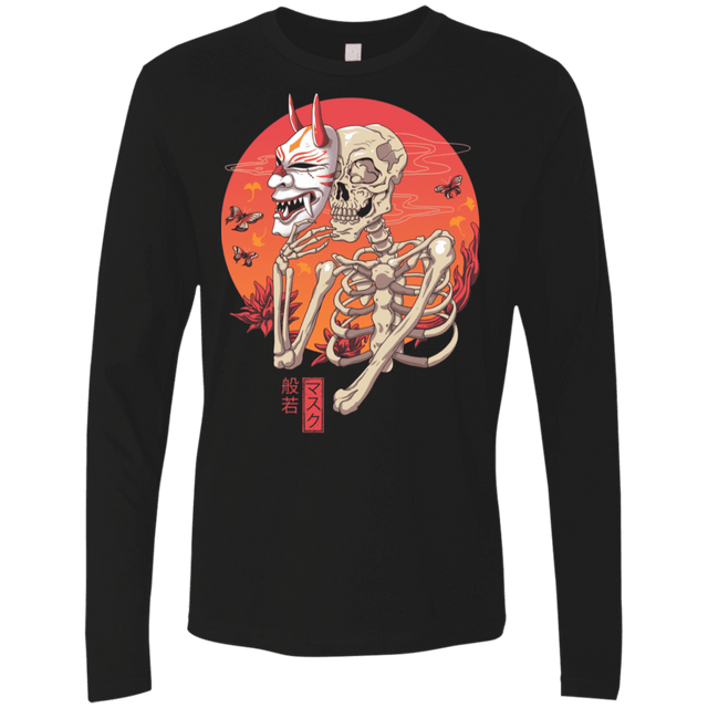 T-Shirts Black / S Hannya Yokai Mask Men's Premium Long Sleeve