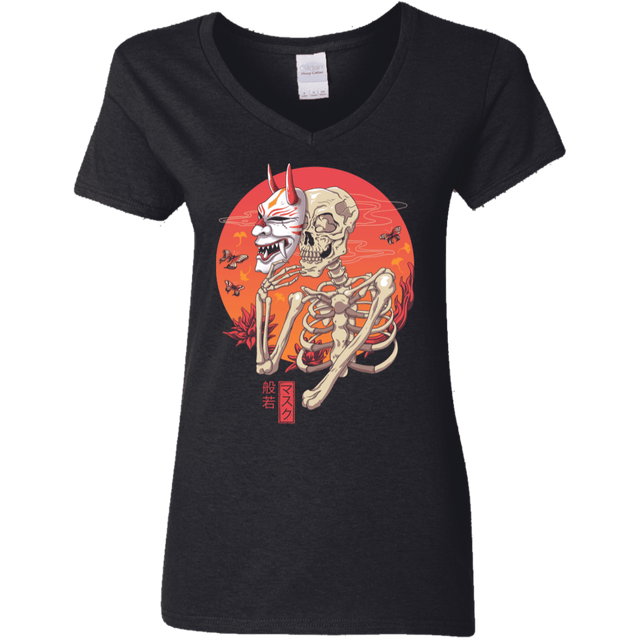 T-Shirts Black / S Hannya Yokai Mask Women's V-Neck T-Shirt