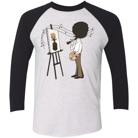 T-Shirts Heather White/Vintage Black / X-Small Happy Little Tree Men's Triblend 3/4 Sleeve