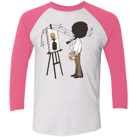 T-Shirts Heather White/Vintage Pink / X-Small Happy Little Tree Men's Triblend 3/4 Sleeve