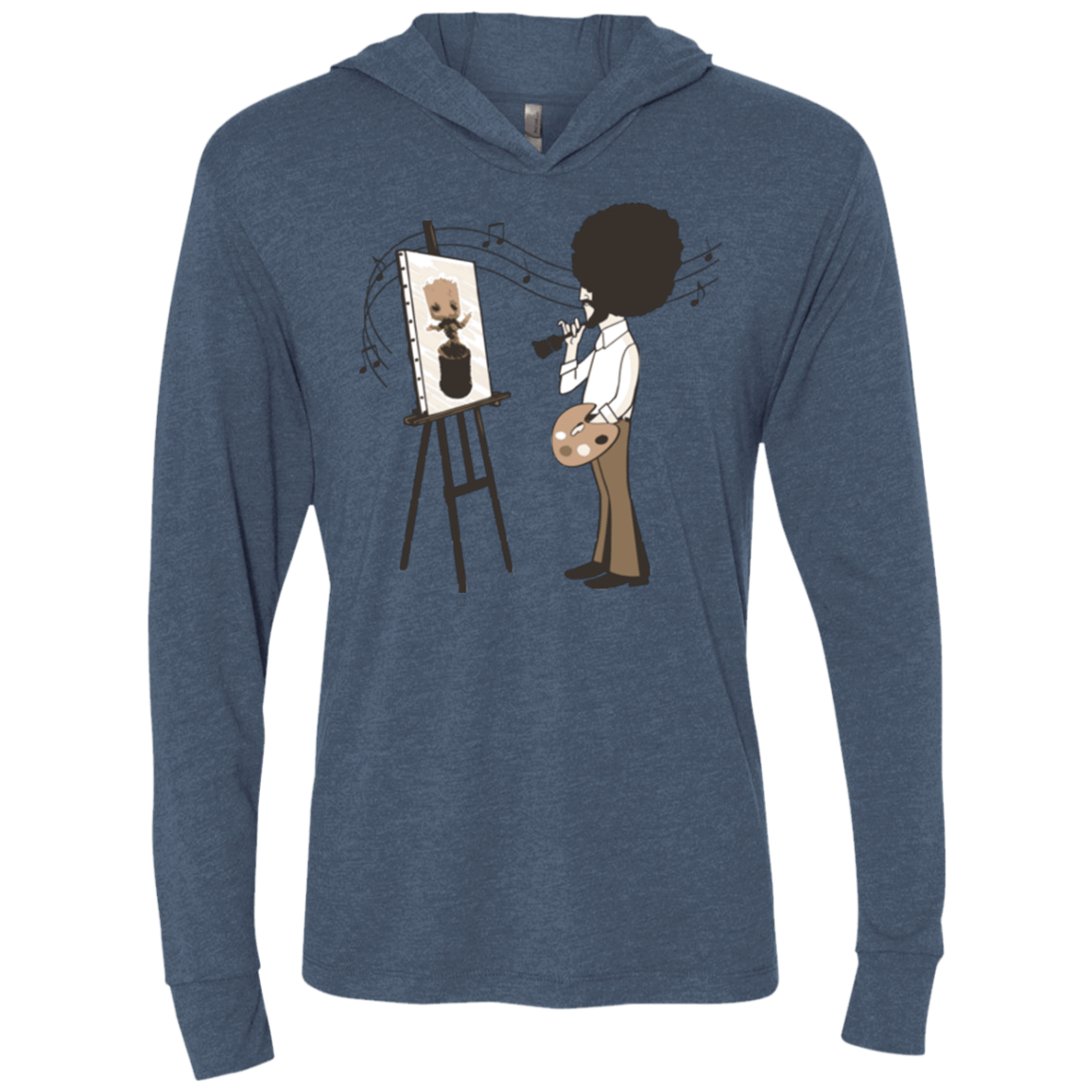 T-Shirts Indigo / X-Small Happy Little Tree Triblend Long Sleeve Hoodie Tee