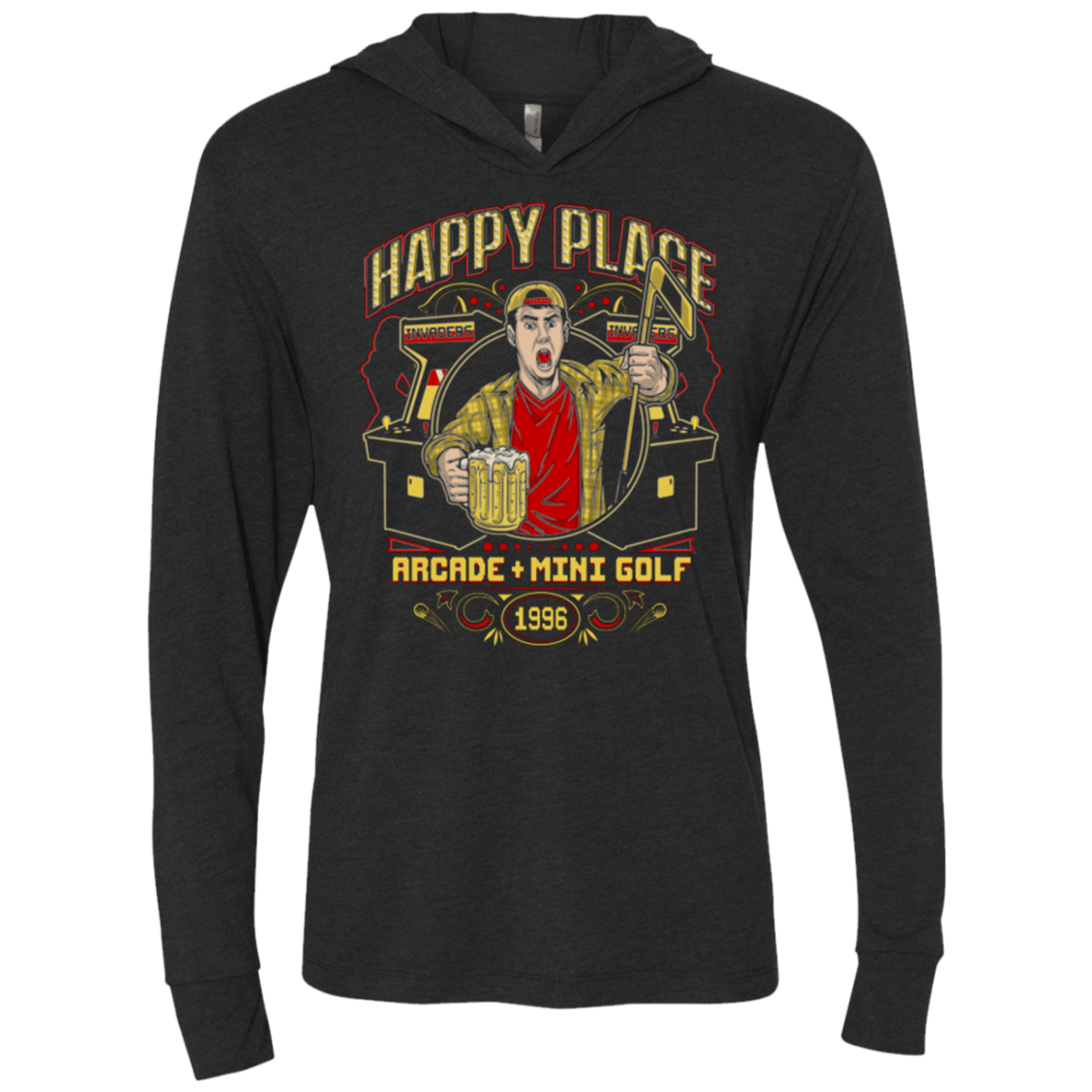T-Shirts Vintage Black / X-Small HAPPY PLACE Triblend Long Sleeve Hoodie Tee