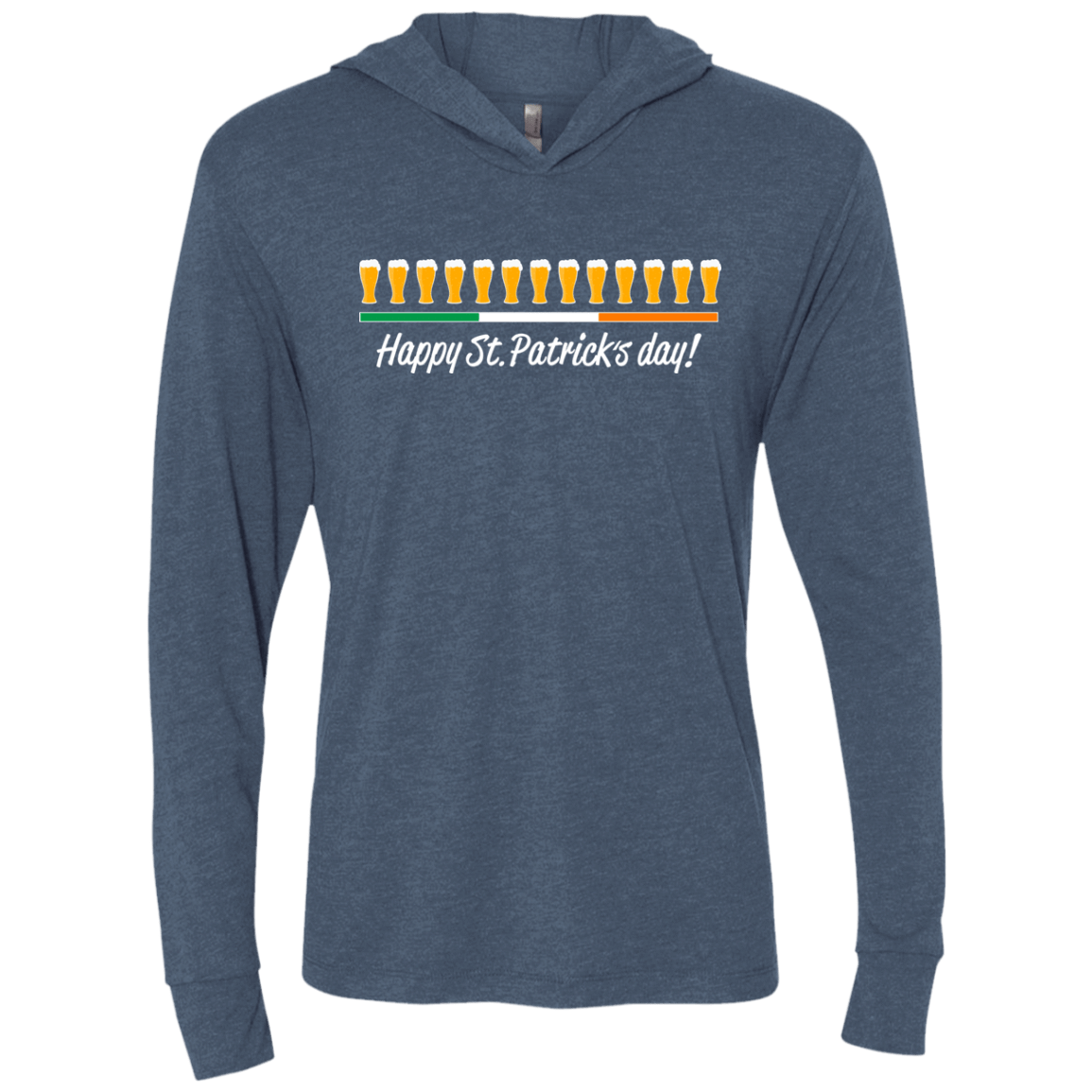 T-Shirts Indigo / X-Small Happy St.Patricks Day Triblend Long Sleeve Hoodie Tee