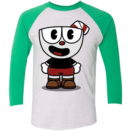 T-Shirts Heather White/Envy / X-Small Hello Cuphead Men's Triblend 3/4 Sleeve