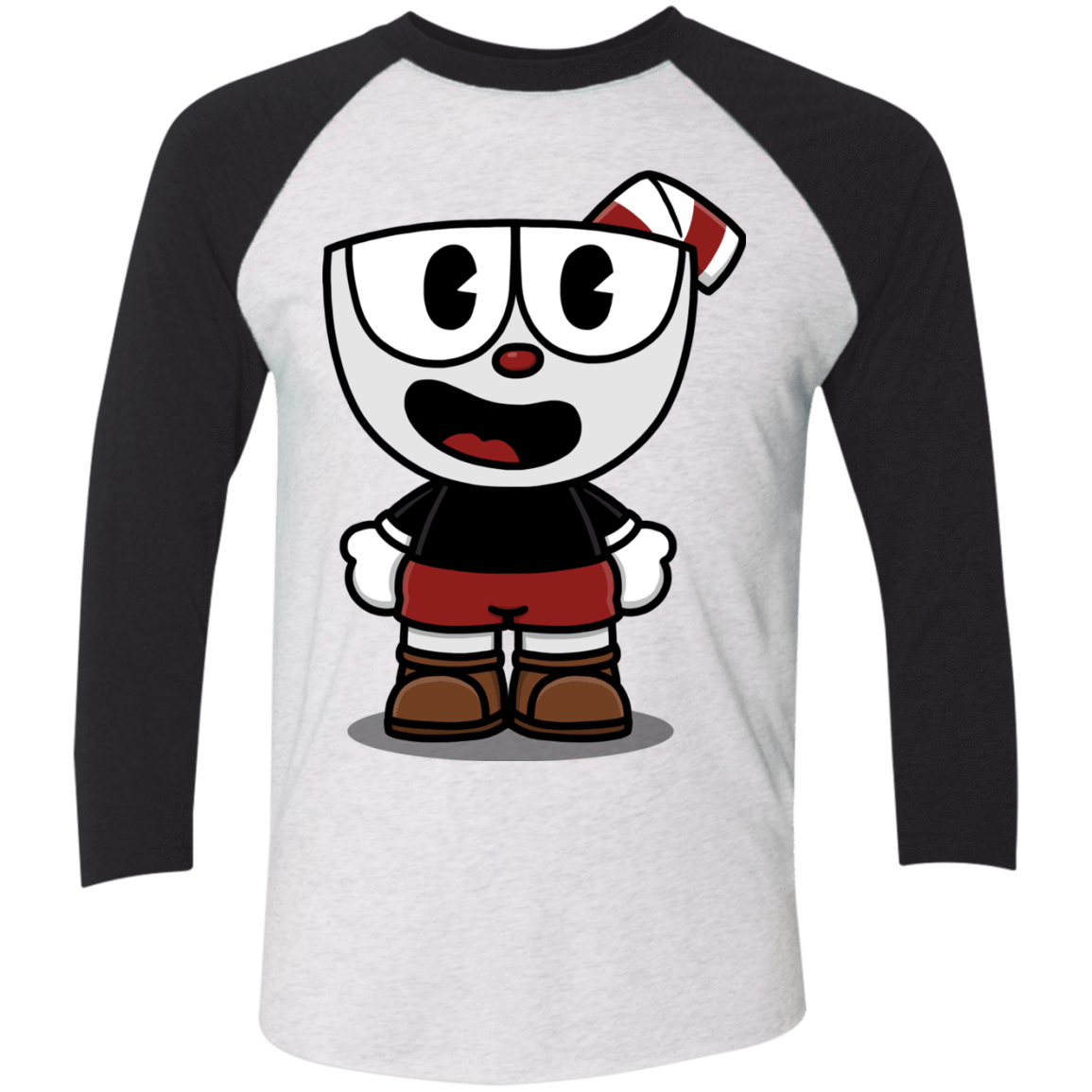 T-Shirts Heather White/Vintage Black / X-Small Hello Cuphead Men's Triblend 3/4 Sleeve