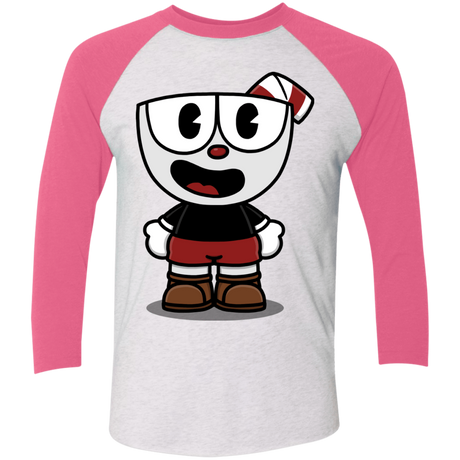 T-Shirts Heather White/Vintage Pink / X-Small Hello Cuphead Men's Triblend 3/4 Sleeve