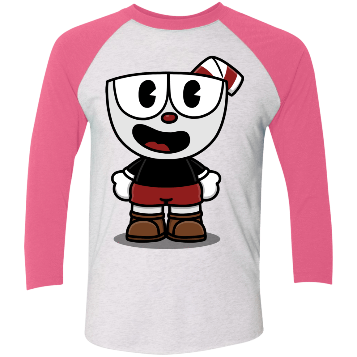 T-Shirts Heather White/Vintage Pink / X-Small Hello Cuphead Men's Triblend 3/4 Sleeve