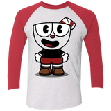 T-Shirts Heather White/Vintage Red / X-Small Hello Cuphead Men's Triblend 3/4 Sleeve