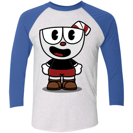 T-Shirts Heather White/Vintage Royal / X-Small Hello Cuphead Men's Triblend 3/4 Sleeve
