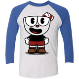 T-Shirts Heather White/Vintage Royal / X-Small Hello Cuphead Men's Triblend 3/4 Sleeve