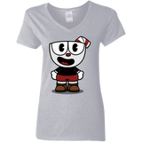 T-Shirts Sport Grey / S Hello Cuphead Women's V-Neck T-Shirt