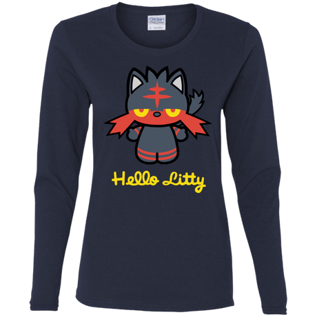 T-Shirts Navy / S Hello Litty Women's Long Sleeve T-Shirt