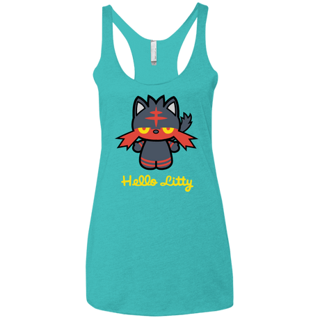T-Shirts Tahiti Blue / X-Small Hello Litty Women's Triblend Racerback Tank