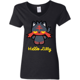 T-Shirts Black / S Hello Litty Women's V-Neck T-Shirt