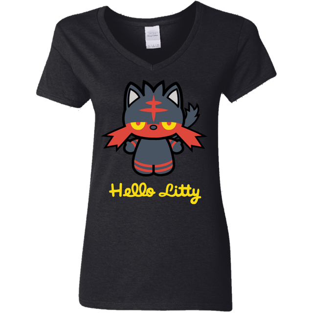 T-Shirts Black / S Hello Litty Women's V-Neck T-Shirt