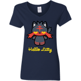 T-Shirts Navy / S Hello Litty Women's V-Neck T-Shirt