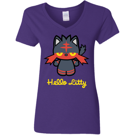 T-Shirts Purple / S Hello Litty Women's V-Neck T-Shirt