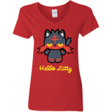 T-Shirts Red / S Hello Litty Women's V-Neck T-Shirt